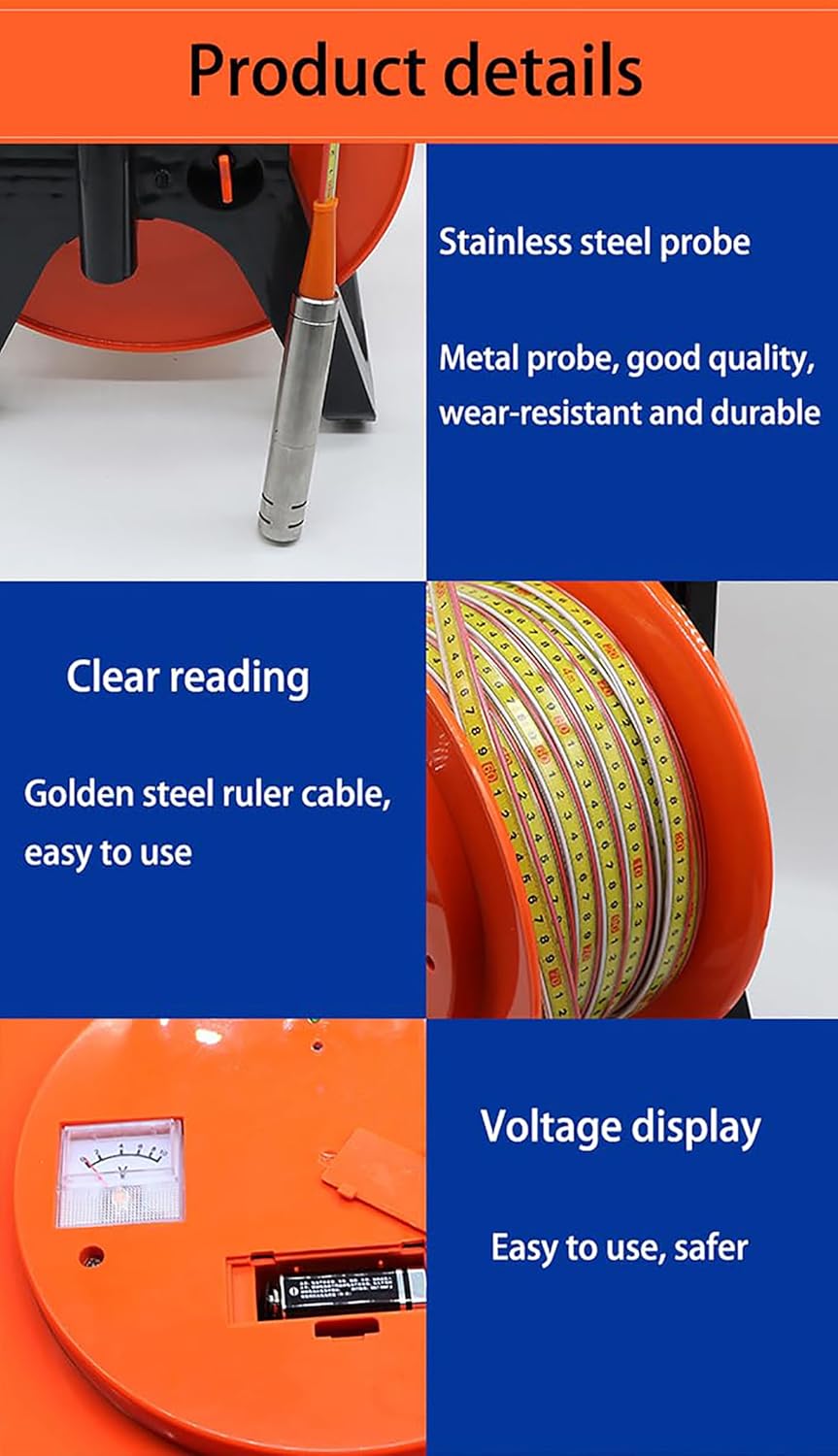 Water Level Meter for Depth Gauge, Well Water Level Indicator, Accurate Groundwater Measurement 10m 20m 30m