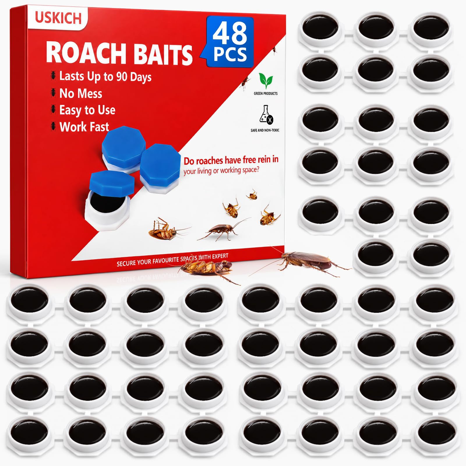 48Pack Roach Gel Bait,Roach Repellent for Home,Cockroach Killer Gel | Fast Acting Roach Killer Indoor Infestation Solution,Long Lasting Natural Roaches Control for Kitchen, Bathroom, Garage