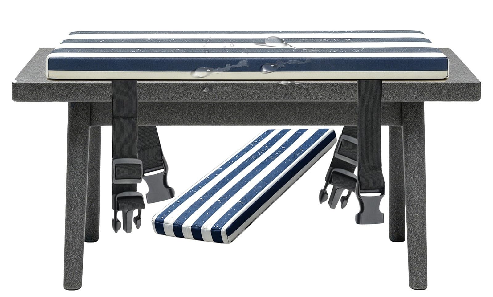 Miecoae Striped Outdoor Cushions for Patio Furniture Rocking Chair, Outdoor Sofa Cushions Waterproof 80% Thick 5cm/1.9" Bench Seat Cushion Gingham Long with Ties(Dark Blue White,65x55 cm 26x22 in)