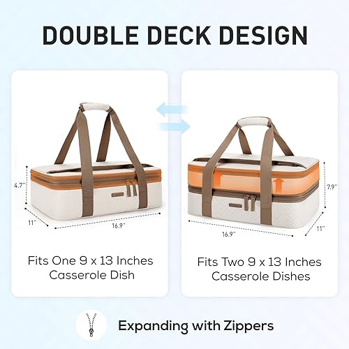 Miniatura 9 de TOURIT Cazuela aislada de dos pisos para alimentos calientes o fríos, transportador térmico expandible de alimentos para comidas de picnic, fiestas