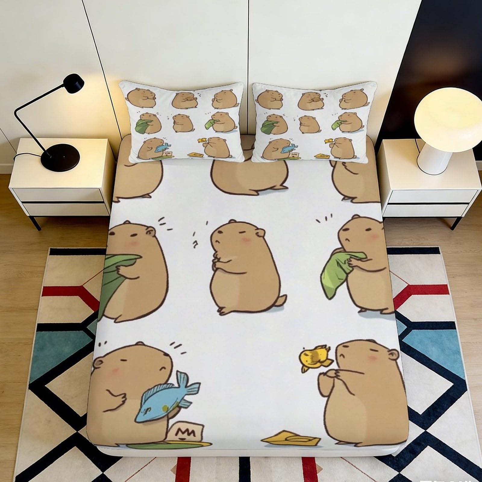 3D Printed Cute Hamster Fitted Sheet Microfiber Soft Cartoon Animal Mattress Cover for Bedroom Dorm Decor Anti-Slip Washable 90x200x25cm