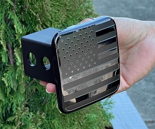 Miniatura 2 de eVerHitch Tapón de enganche de remolque de 2 pulgadas con bandera negra americana de metal, apto para cualquier receptor de enganche de 2 pulgadas