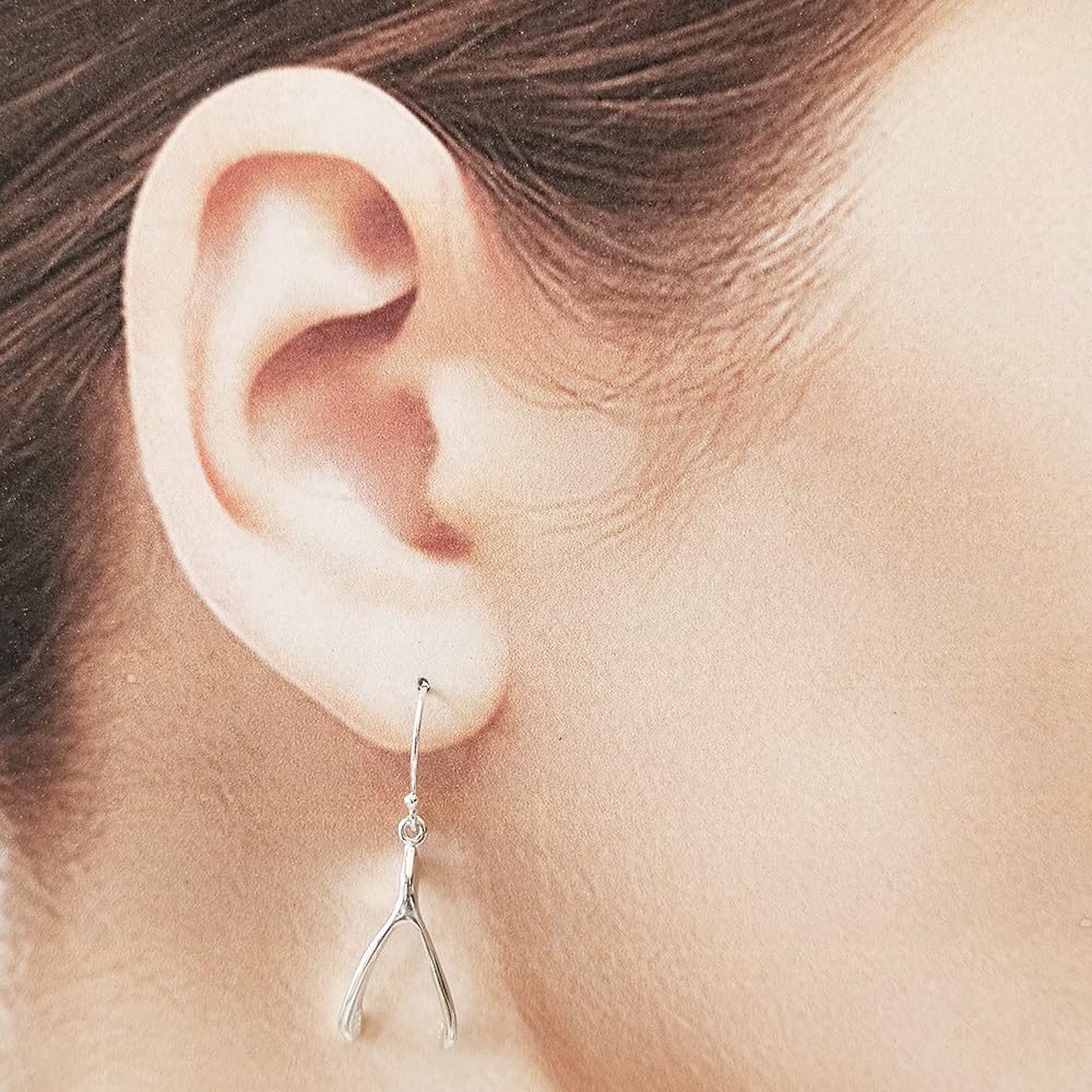 Sterling Silver Small Wishbone Charm Dangle Earrings
