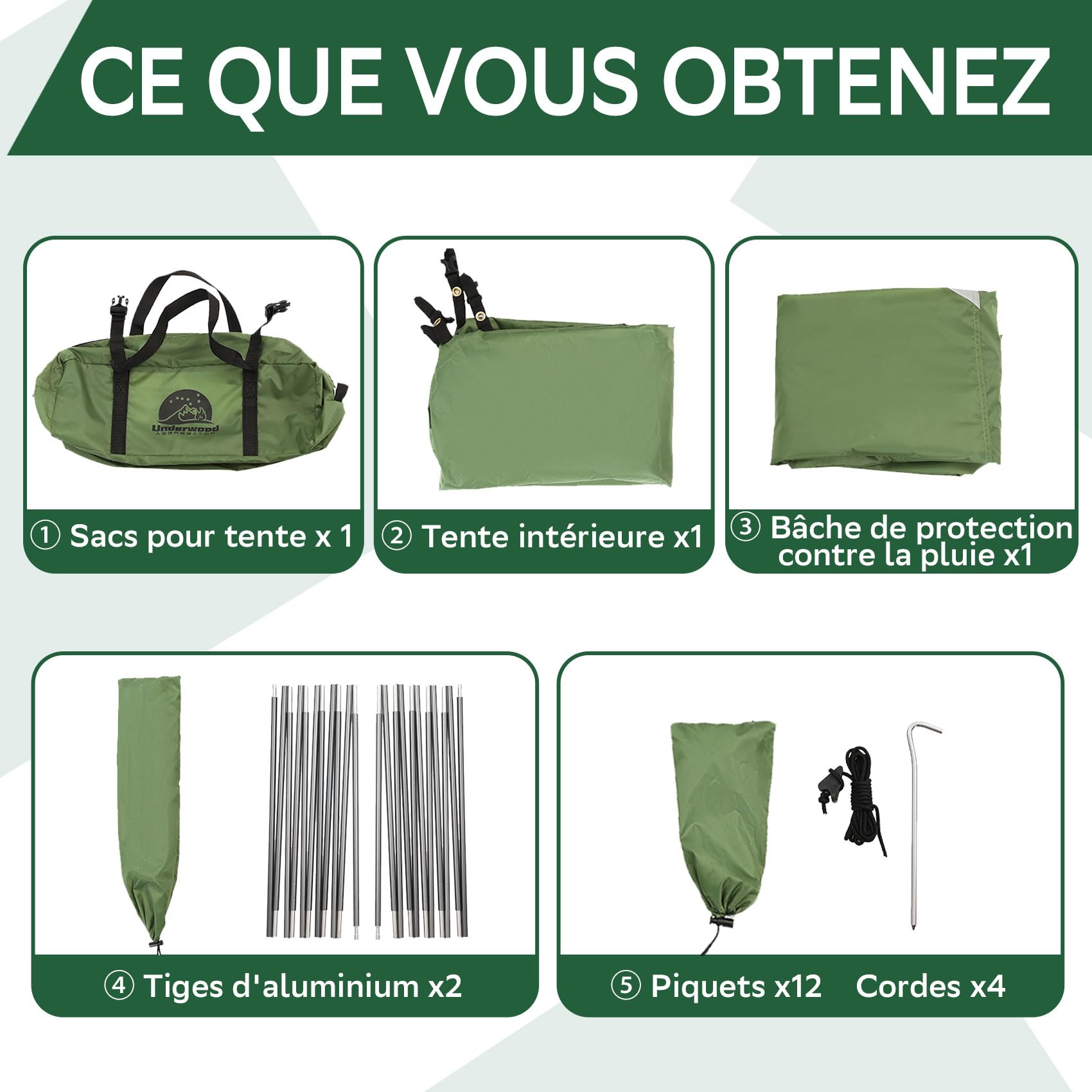 UnderwoodAggregator Tente de randonnée pour 1/2 personne,Tente légère et imperméable pour le camping, facile à installer, tente dôme compacte pour 1/2 personne, tente 3 saisons pour randonnée, camping