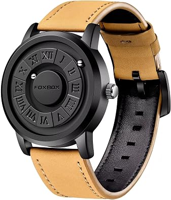 Magnetic Bead Mens Watch,Creative Magnetic Floating Ball Pointer Quartz Analog Watches for Men, Roman Numeral Dial,Waterproof Leather Strap Mens Watches