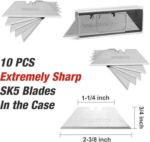 Miniatura 6 de WORKPRO Cuchillo utilitario plegable con clip para cinturón y cuchillas adicionales de 10 piezas, mango de madera, cortador resistente, cambio