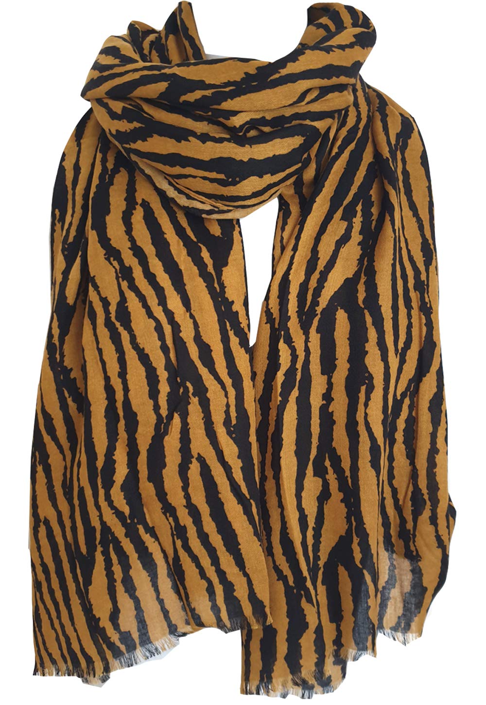 Glamlondon Women's Mustard Zebra Print Scarf Animal Stripes Multi Purpose Wrap (Mustard)
