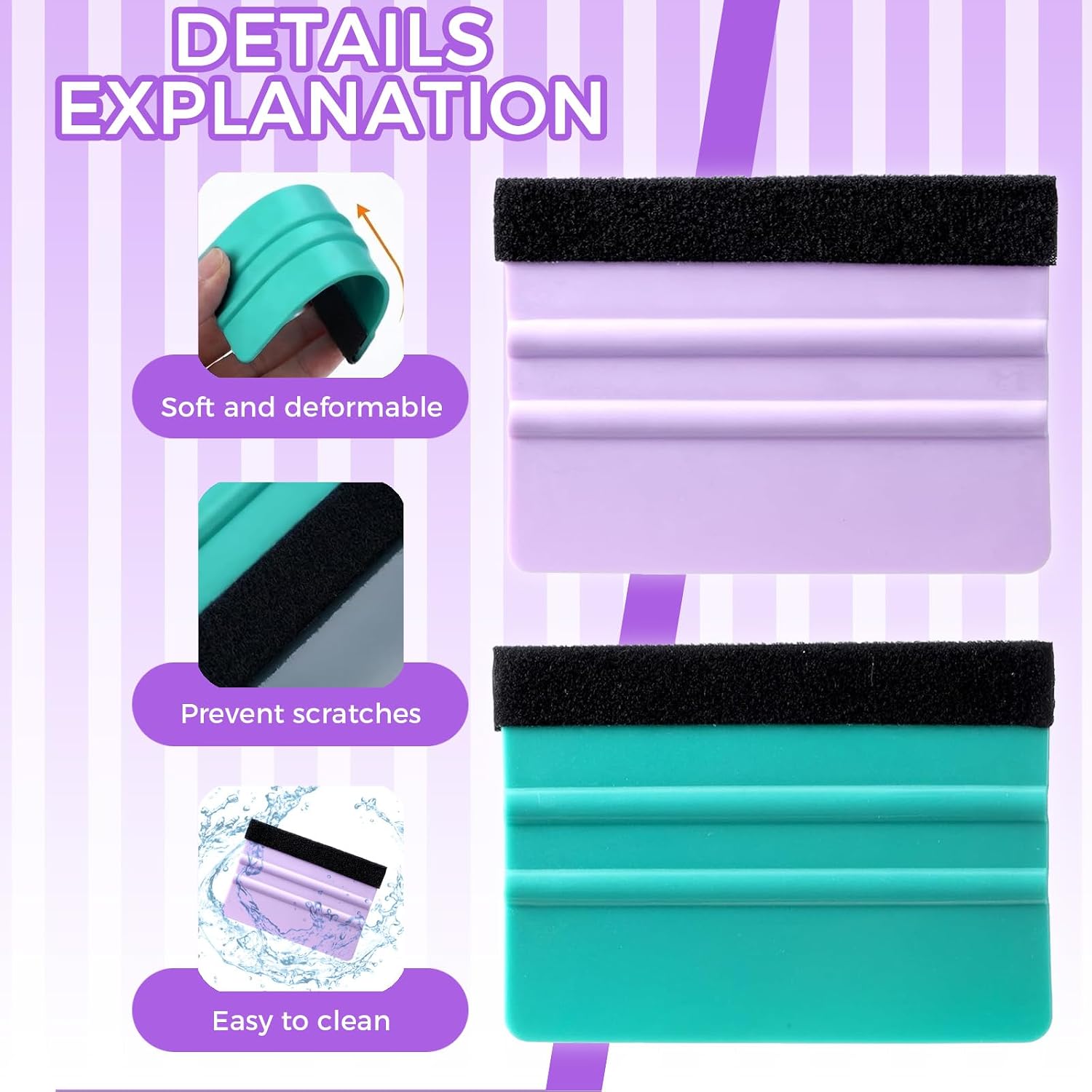 2 PCS Felt Squeegee for Vinyl - Wallpaper Smoothing Tool 4 Inch, Squeegee for Vinyl Wrap, Vinyl Scraper Tool for Car Wrap Window Smoothing DIY Crafts