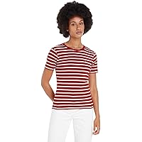 Tommy Hilfiger Donna T-Shirt Maniche Corte New Slim Cody Scollo Rotondo