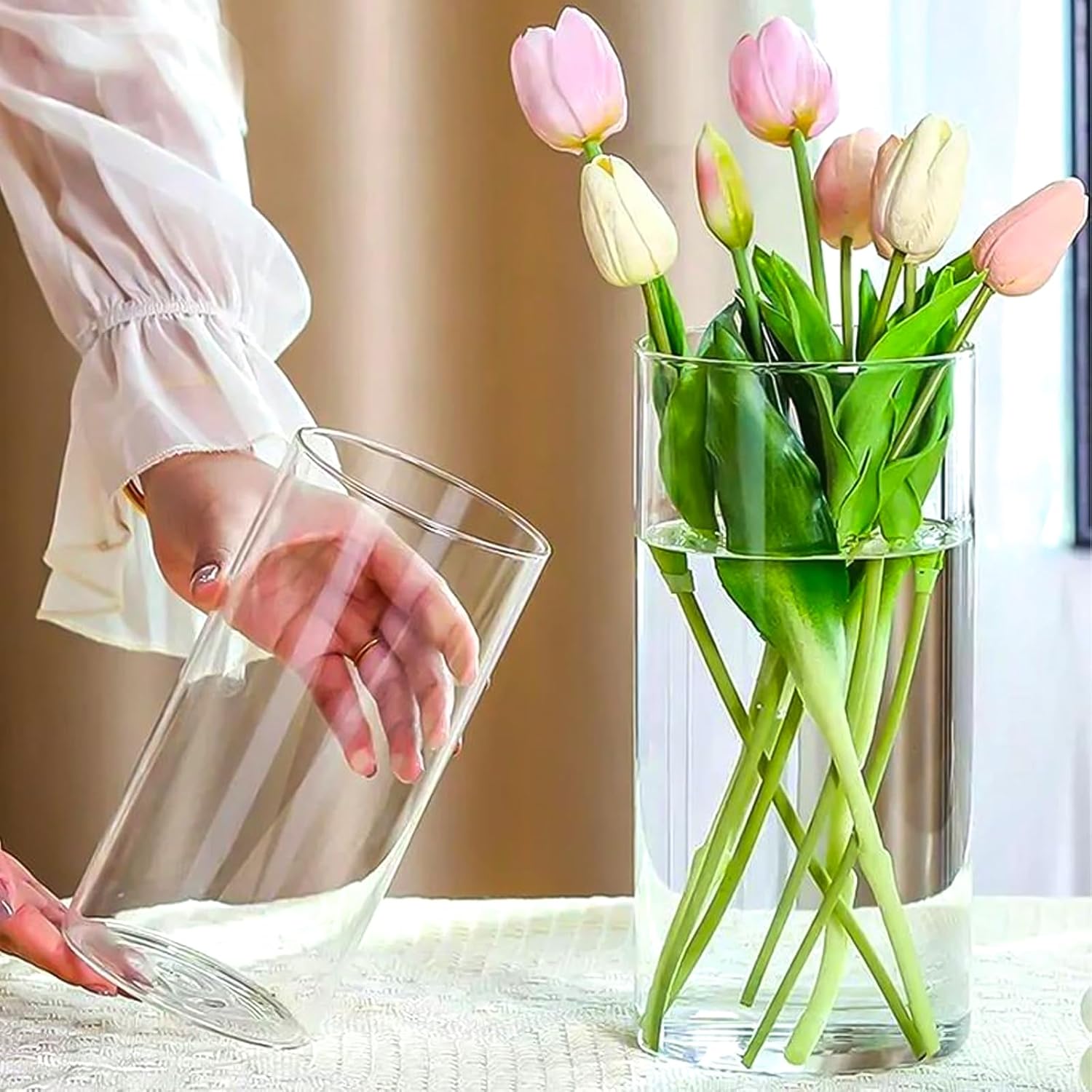 15Pack Glass Cylinder Vases for Centerpieces 8 Inch Tall Clear Flower Vases, Glass Hurricane Candle Holder Wedding Decorations, Modern Floating Candle Vase for Party Home Decor(3.35 x 8 Inch)
