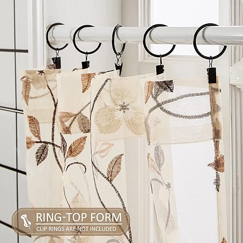 Vista 5 de MRTREES Sheer Tier Curtains, Floral Embroidered Cafe Curtains, Voile Flower Embroidery Kitchen Tiers Rod Pocket Small Half Window Curtain Treatment