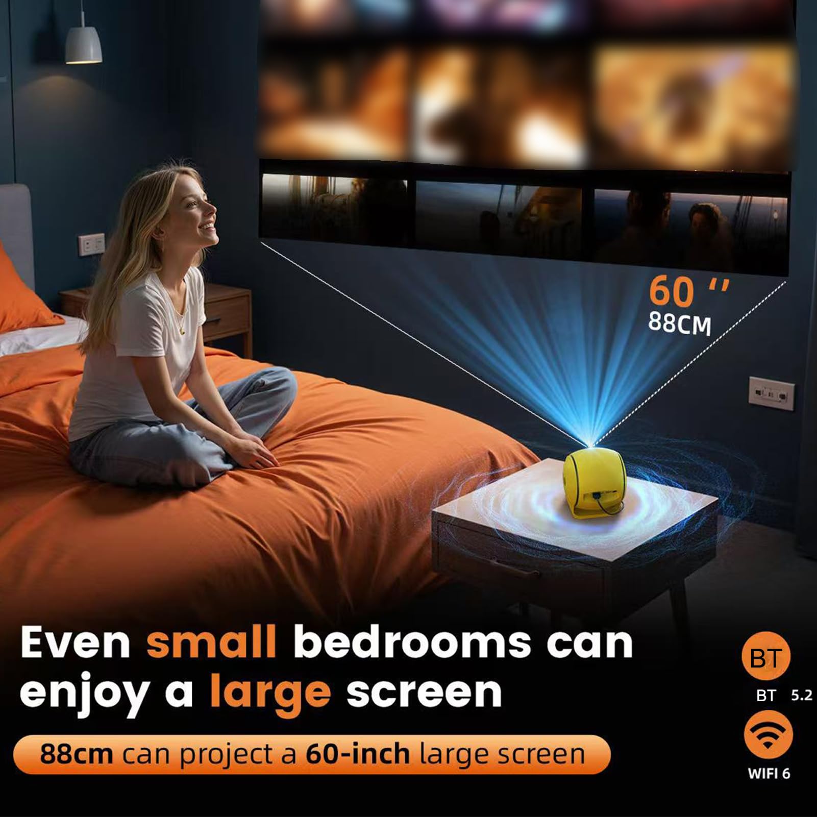 Generic Mini Proiettore 4K, Proiettore Home Theater a LED con 14.0, Messa a Fuoco Automatica, 150 ANSI, Display da 30 a 200 Pollici, per la Visualizzazione di Film in Casa (Spina europea)