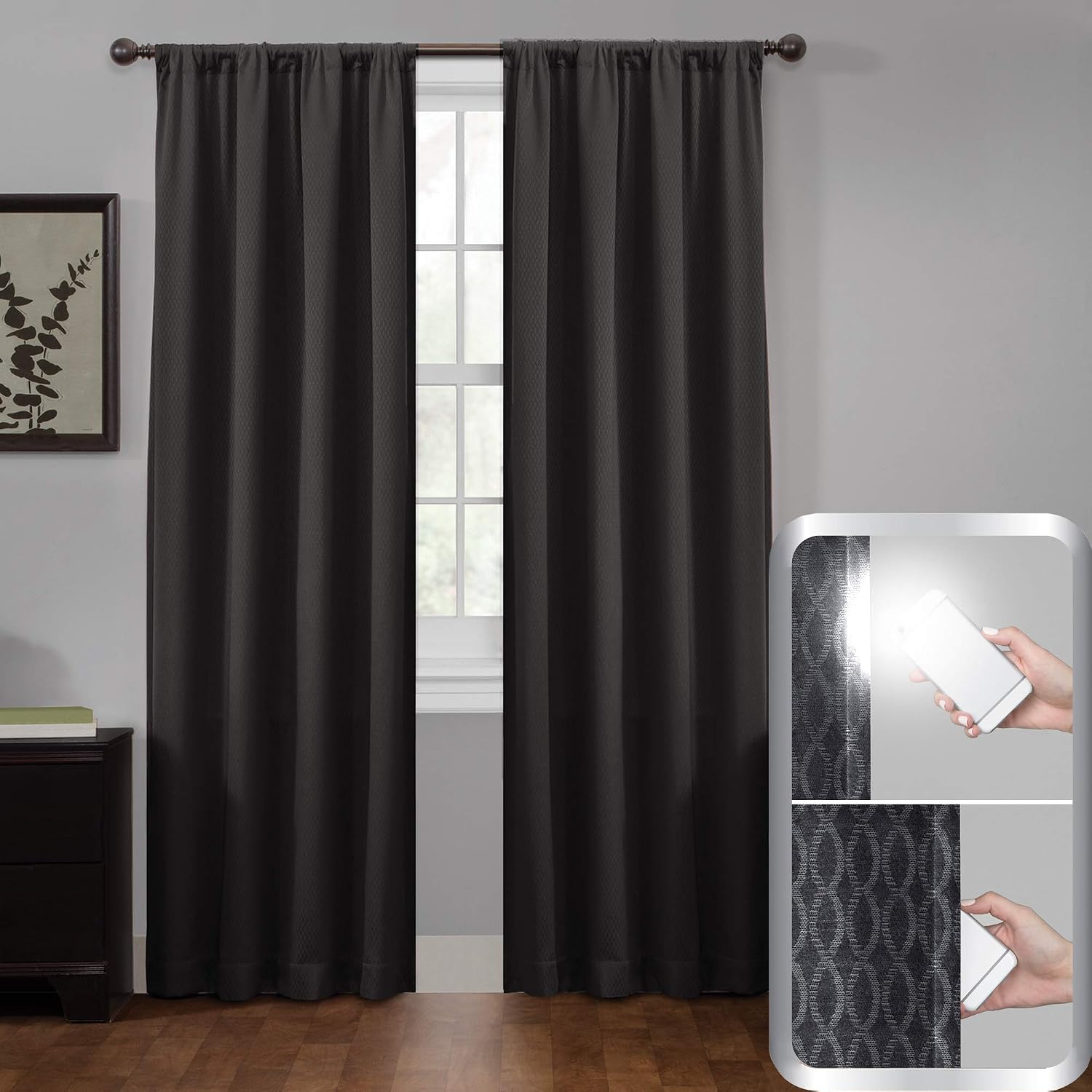 Maytex 100 Percent, 50 x 63 100% Blackout, Julius Smart Curtains Window Panel, Grey, 5321