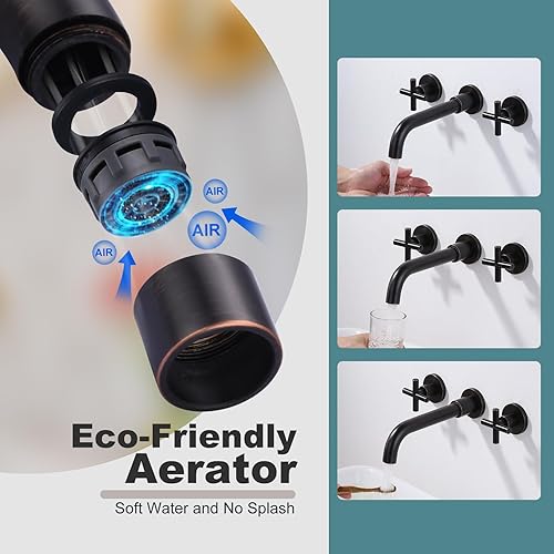 Miniatura 4 de Grifo de baño de bronce aceitado  Grifo de baño ARCORA de montaje en pared, grifo de tocador de 2 manijas en bruto en válvula incluida