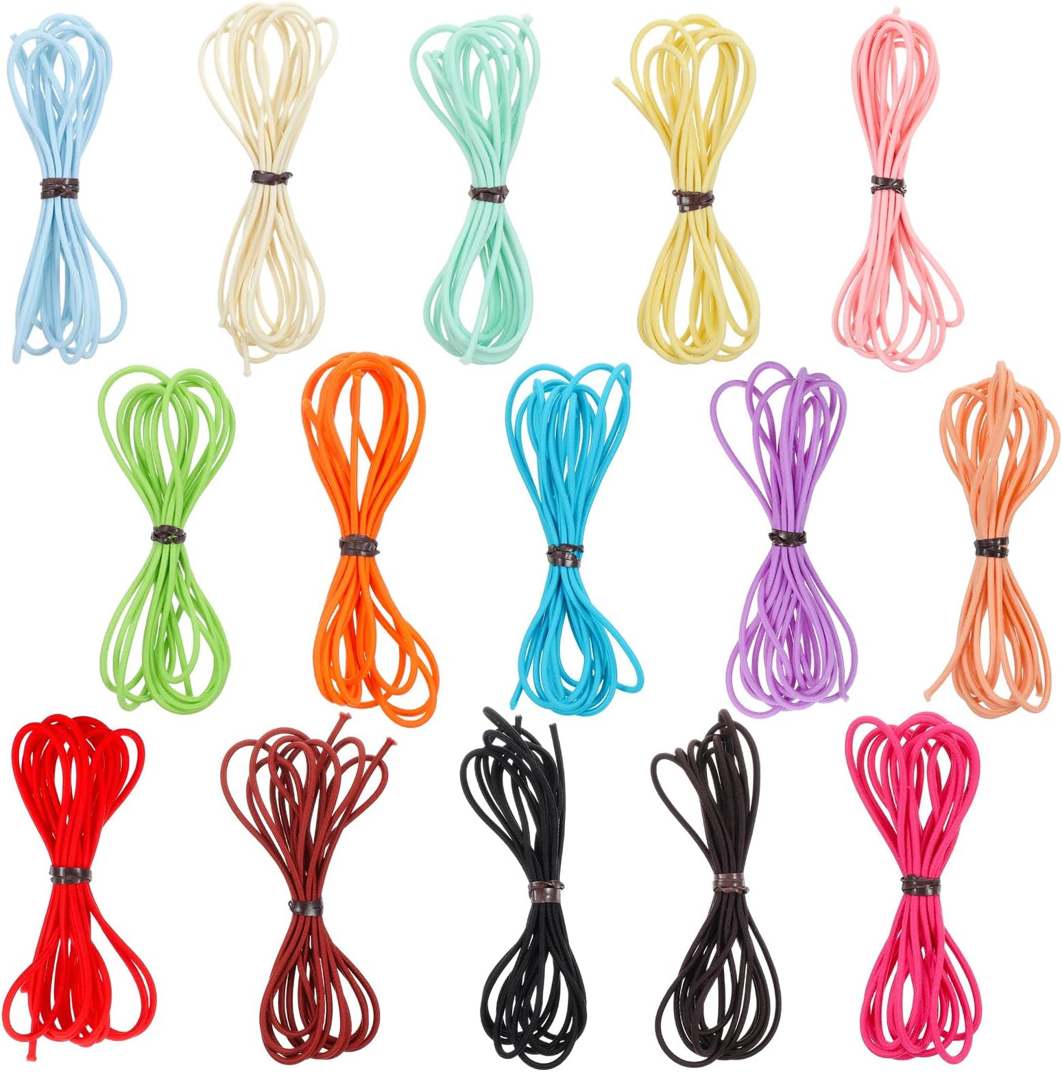 15 Colors Elastic Cord String, 2mm Diameter, 33 Yards, Polyester Rubber Material Elastic Stretch Bead Cord for Bracelet Making, Sewing, Beading, Jewelry Crafting