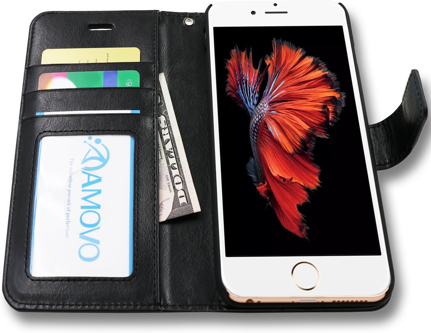 AMOVO Case for iPhone 6 [2 in 1], Vegan Leather 2 in 1 Folio Detachable Wallet Case with Box for iPhone 6/iPhone 6s case (iPhone 6/6s (4.7'') Black)