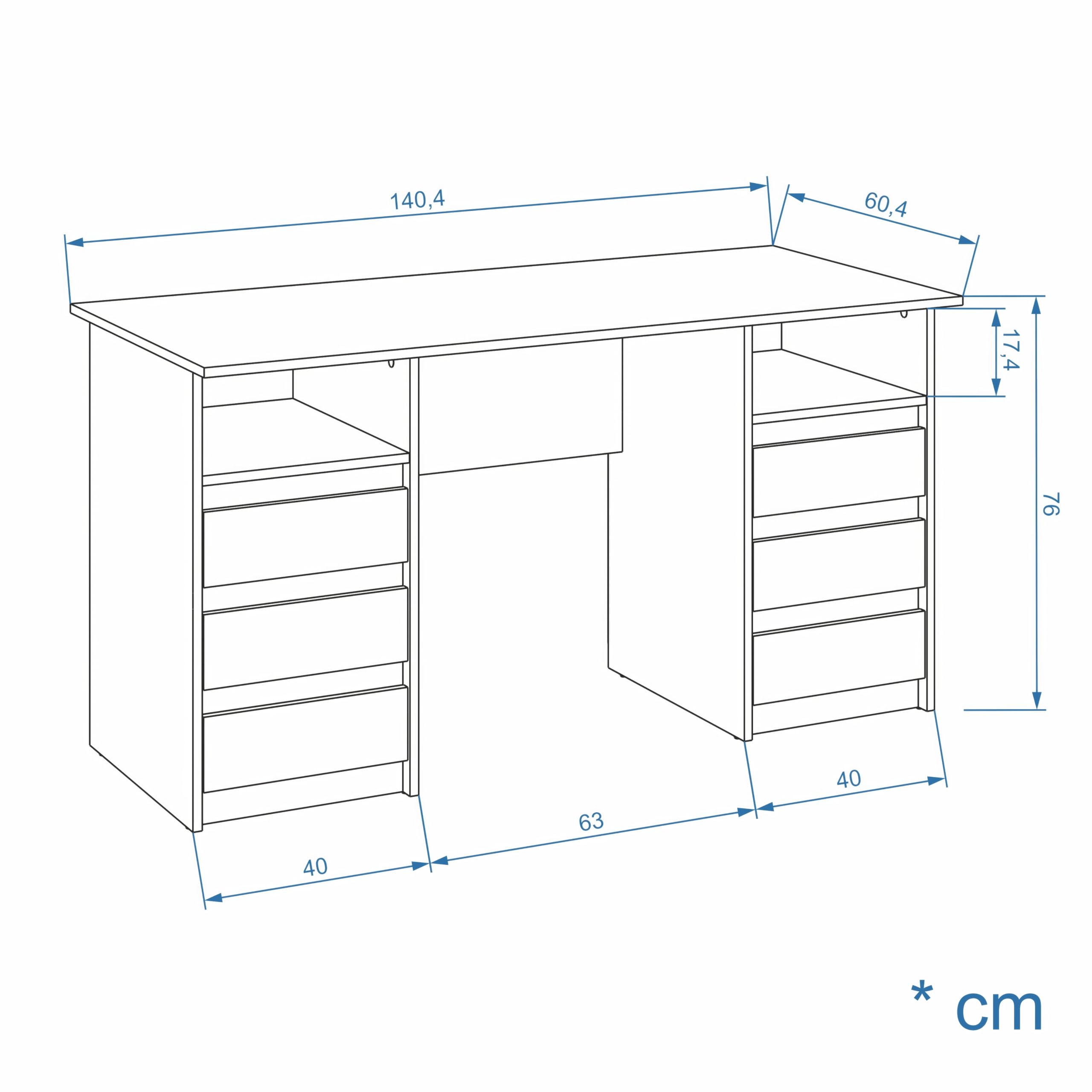 KOMTO Schreibtisch mit Schubladen - Oslo 140 x 60 x 74 cm Moderner Schreibtisch Weiß Bürotisch Computertisch Arbeitstisch Büro PC-Tisch Kinderschreibtisch mit Stauraum