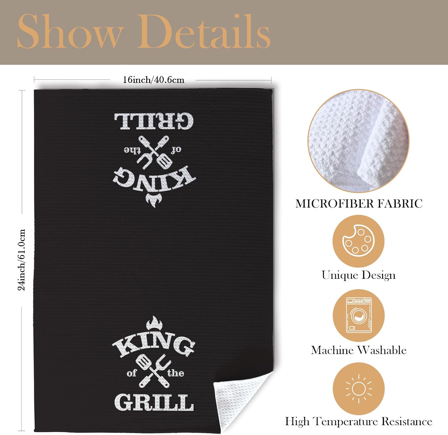 Funny Kitchen Towels, Personalized Grilling Gifts for Men, BBQ Grilling Cooking Dish Tea Towels for Kitchen, King of The Grill Decorative Hand Towel, 16x24 Inch - Image 8