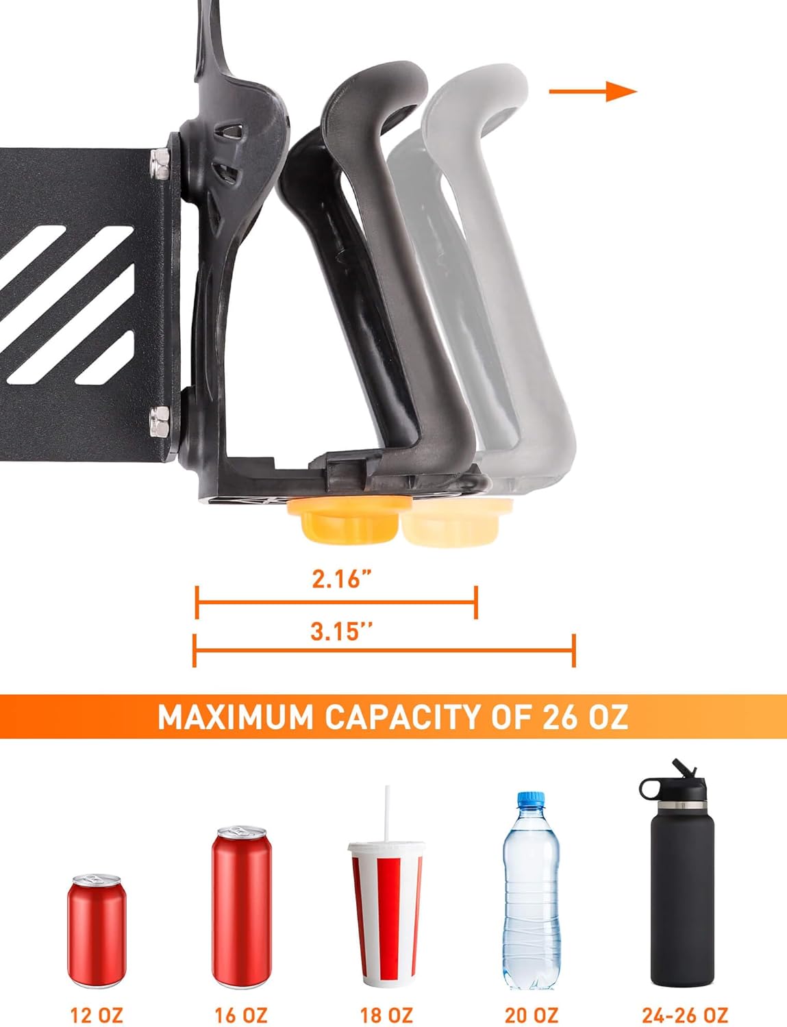 Savadicar Door Cup Holder Compatible with Jeep Wrangler (JL) & Gladiator (JT) 2018-2025, Fit Standard Bottles 2.2 to 3.1 Inch, Extension Accessories for Jeep, Right Side, Black