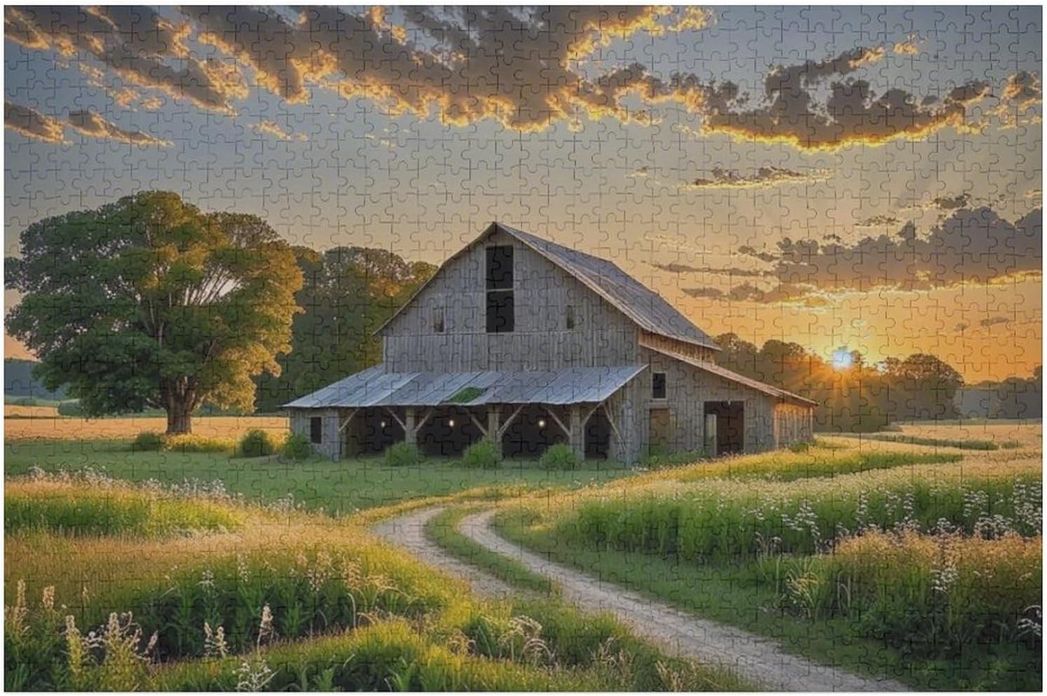 Old Country Barn Wooden Puzzles for Adults 1000 Pieces Jigsaw Puzzle – Rustic Farmhouse Scene, Charming Wooden Puzzle for Country and Landscape Lovers