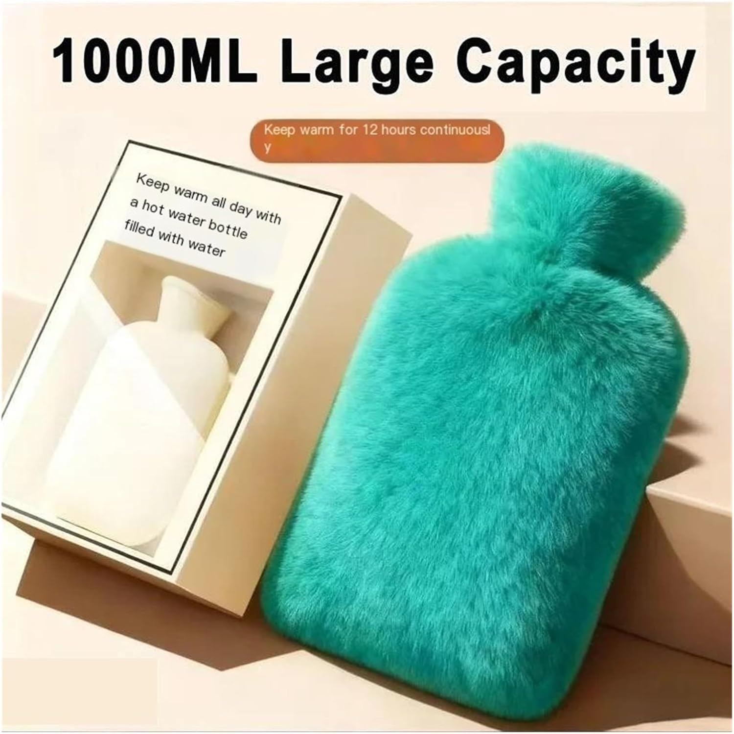 Flannel Hot Water Bottle Hand Warmer 1000ml Girl Winter Hot Water Bag for Foot Neck Shoulders Portable Waist Bed Warm Bottles(Purple)