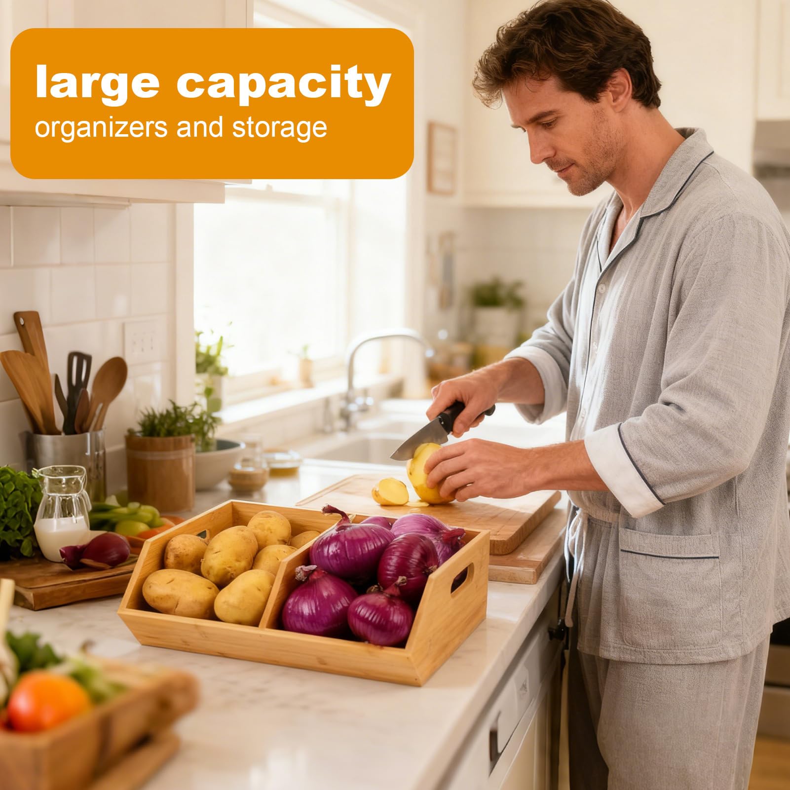 Organizzatore Per La Dispensa Della Cucina Organizzatore In Legno | Contenitori Per La Conservazione Della Dispensa Per Cucina E Bagno Per Cibo Snack Patate Cipolla E Casa