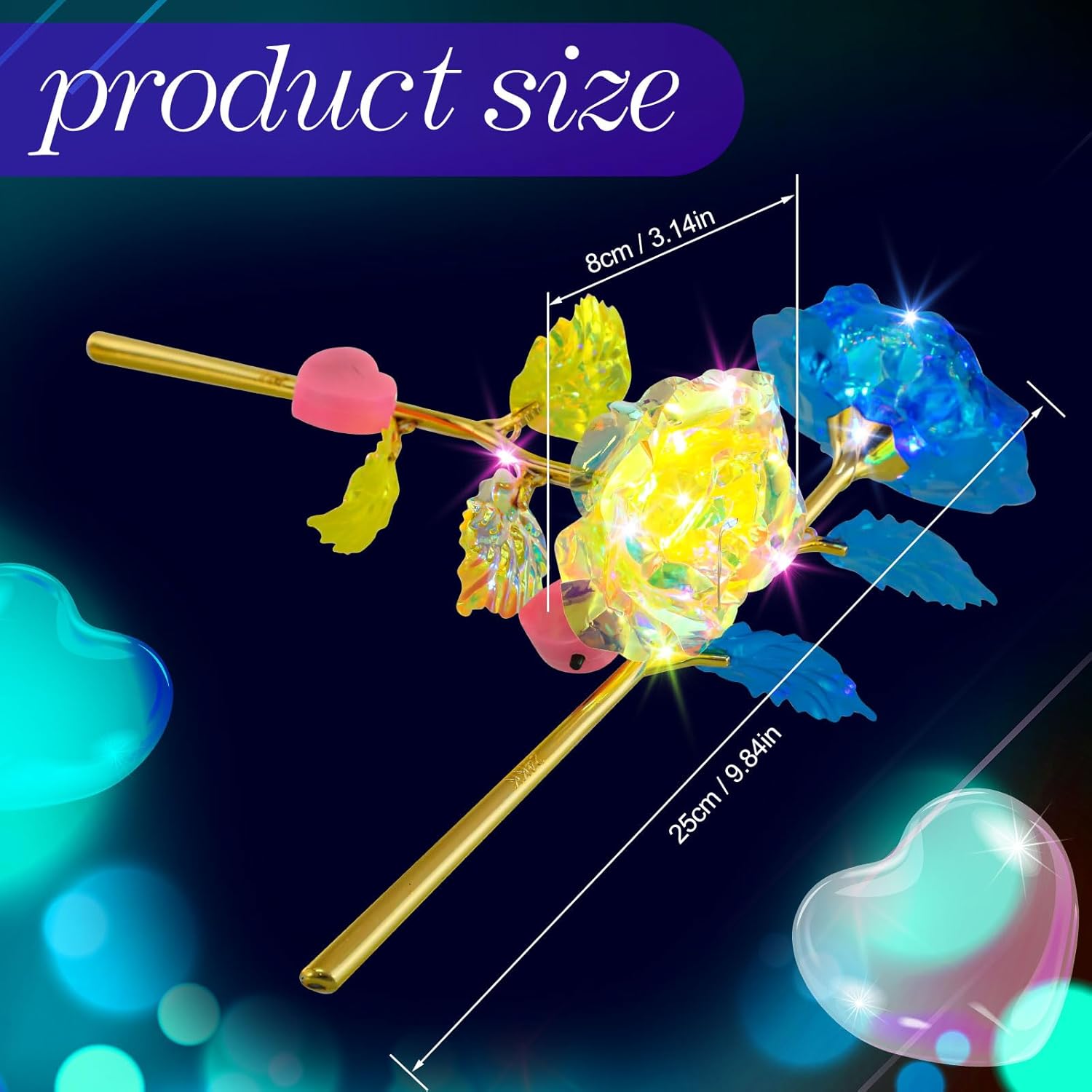 Lyrow 36 Pcs Galaxy Rose LED Light up Rose Flower Gifts Crystal Artificial Rainbow Flower for Mom Her Lover Girlfriend Mother's Day Wedding Birthday Gift, 9.84 Inches (Multicolor)