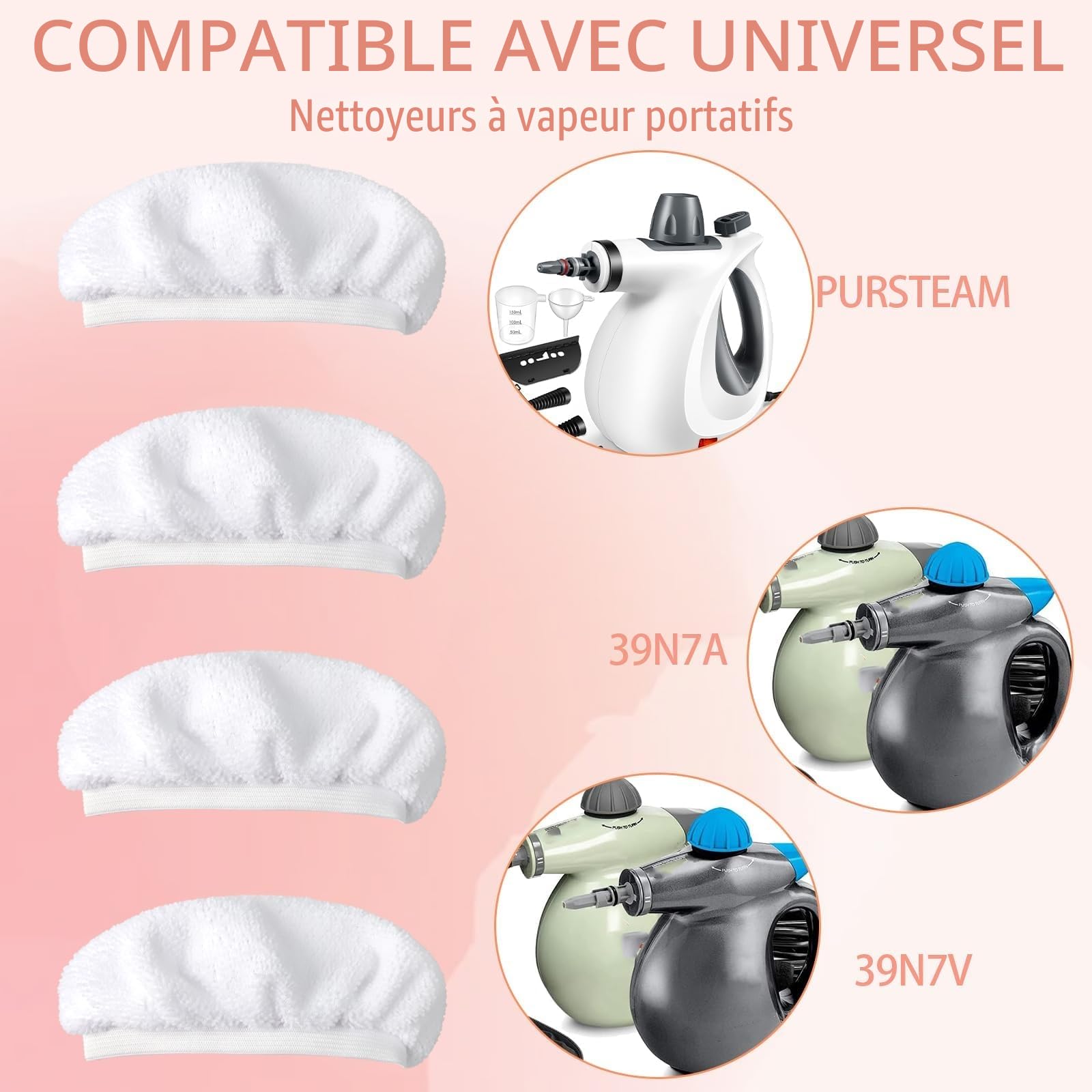 Wenrescry Lot de 10 accessoires pour nettoyeur à vapeur, ensemble de revêtement en microfibre – Chiffons de rechange pour nettoyeur à vapeur portable, chiffons en éponge adaptés aux machines à laver