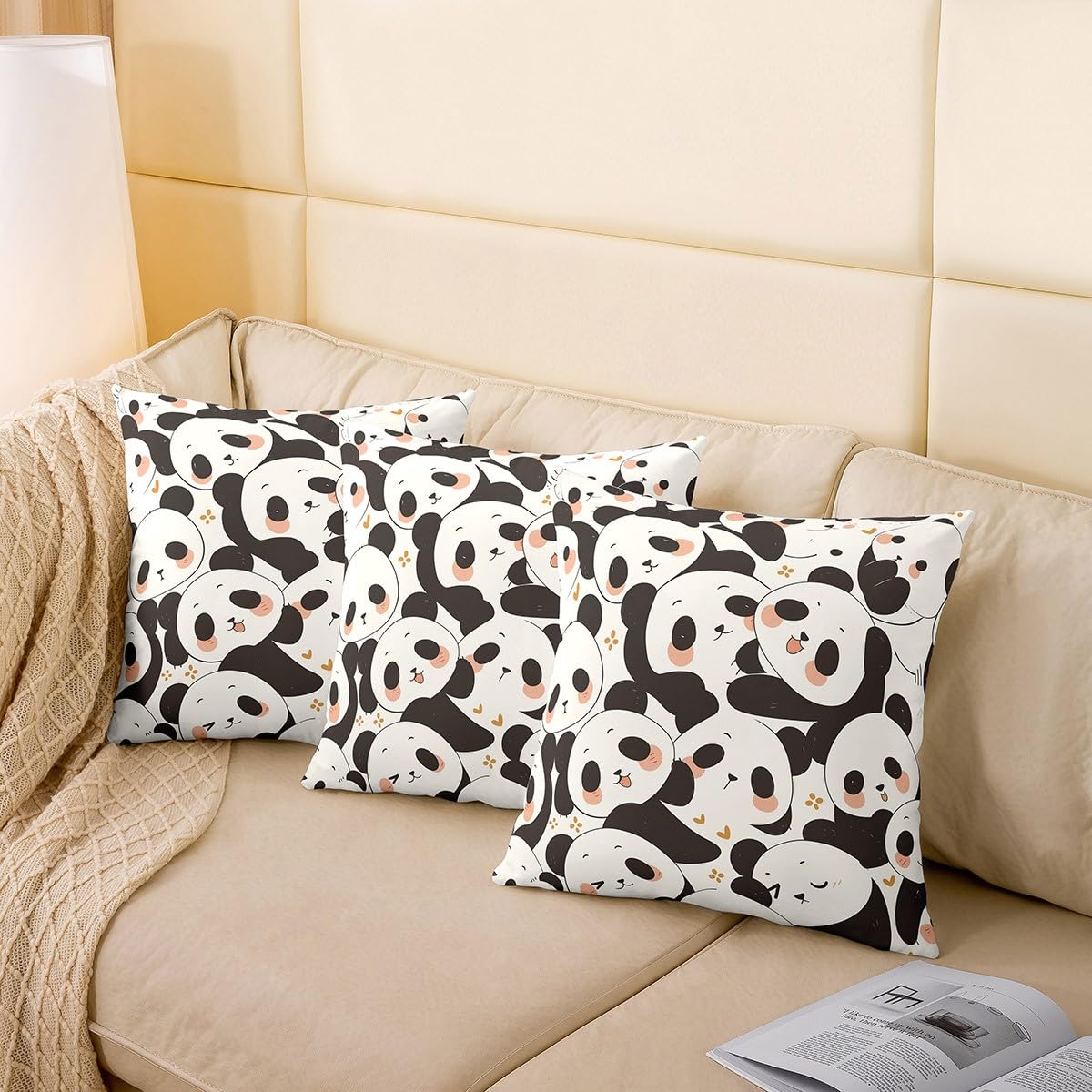 Loussiesd Dziecięce urocze poszewki na poduszki z pandą 50 x 50 cm, motyw zwierzęcy, panda, poszewki na poduszki do domu, na sofę, łóżko, kanapę, wystrój pokoju dla chłopców, dziewcząt, czarno-biała