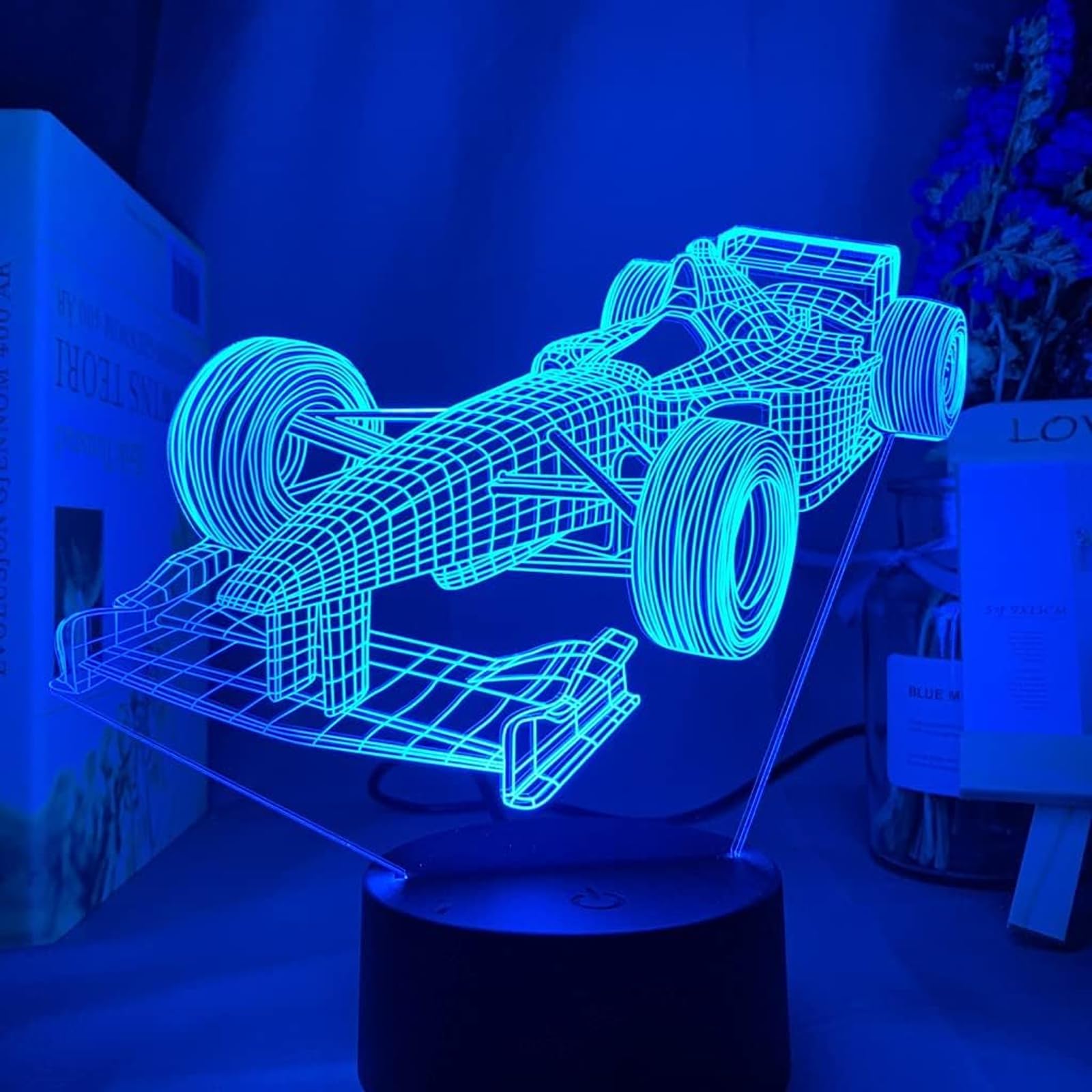YUNLIJIA Formula 1 Gifts 3D Led Desk Lamp F1 Merchandise Racing Phantom Light 7 Color Lights Touch Bedroom Decoration Night Light Bedroom Bedside Table Office Decoration Unique Gift for Racing Fans