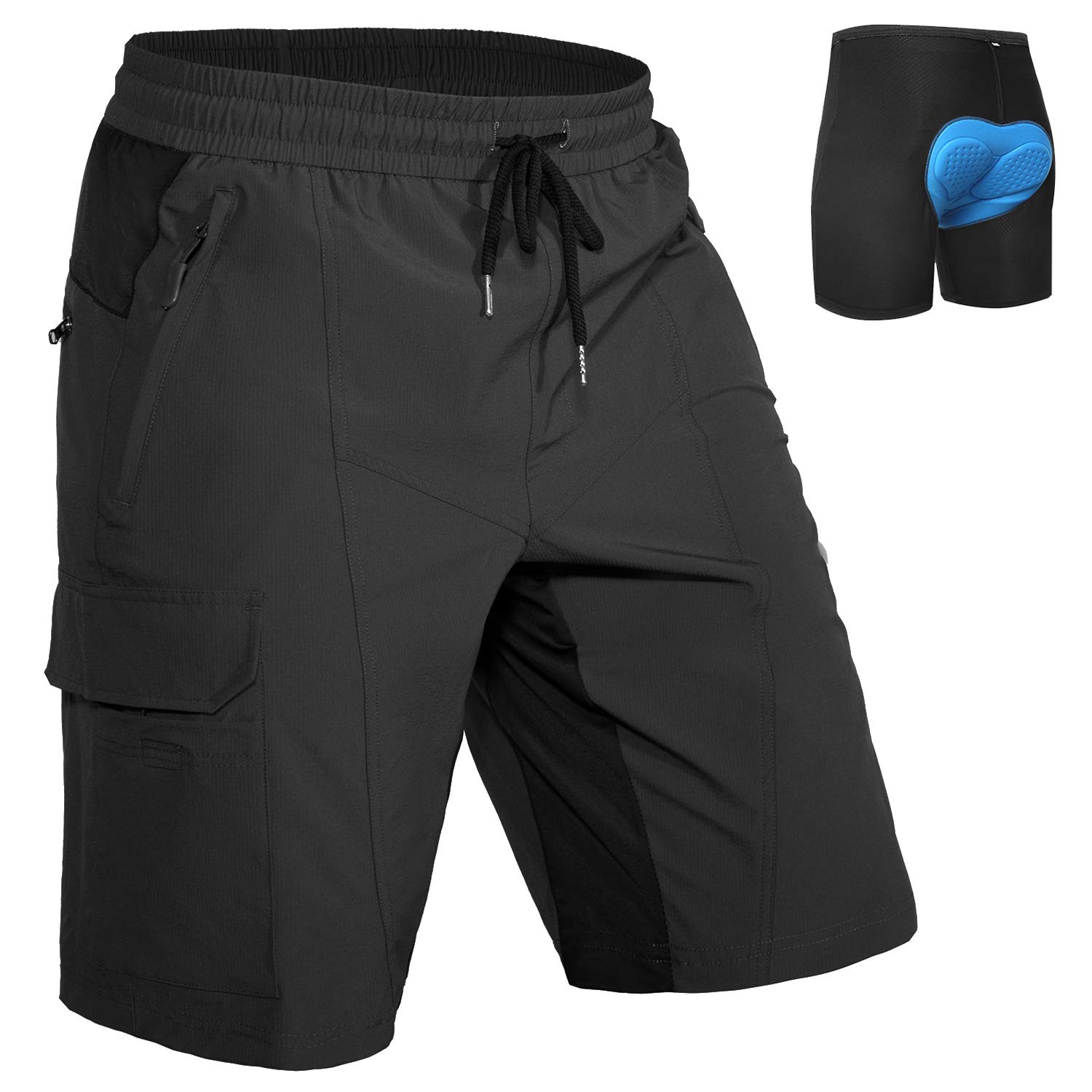 Men's Padded Mountain Bike Shorts MTB Loose Fit Quick Dry Cycling Shorts Biking for Men with 5 Pockets