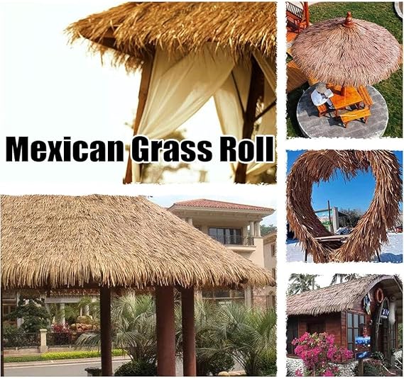 Mexican Straw Roof Thatch Palm Thatch Rolls Artificial Thatch Roofing Duck Blind Grass Hut Thatch for Outdoor Bar Garden Decoration(1m/3.2ft)