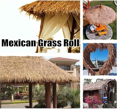 Mexican Straw Roof Thatch Palm Thatch Rolls Artificial Thatch Roofing Duck Blind Grass Hut Thatch for Outdoor Bar Garden Decoration(1m/3.2ft)