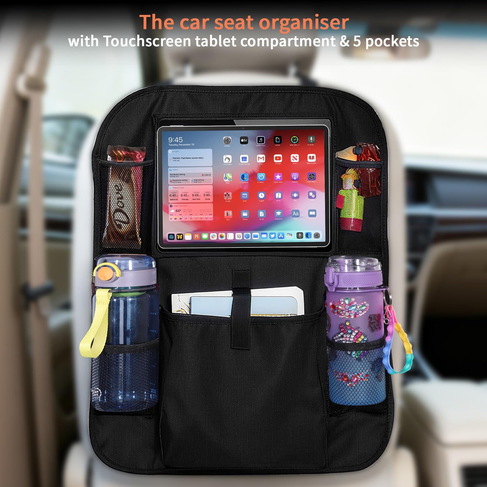 Zocipro 2 Stück Rückenlehnenschutz Auto Kinder, Autositz Organizer mit Tablet-Fach & 5 Taschen, Wasserdichter Auto Organizer