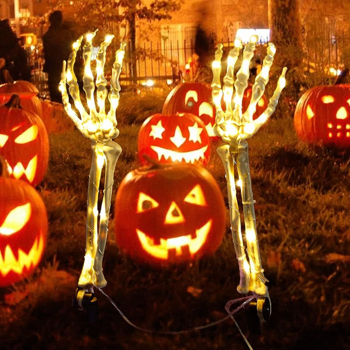 Halloween Decorations Outdoor, 2 Pack Lighted Skeleton Arm Stakes with 40 LEDs Battery Operated Skeleton Hands Stake with Timer Waterproof Light Up Halloween Skeleton Decoration for Lawn Garden Decor : Patio, Lawn & Garden