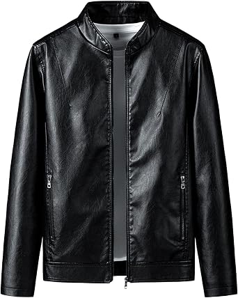 JEShifangjiusu MenS Casual Faux Leather Jacket Slim Fit Stand Collar PU Motorcycle Jacket Lightweight Biker Bomber Jacket