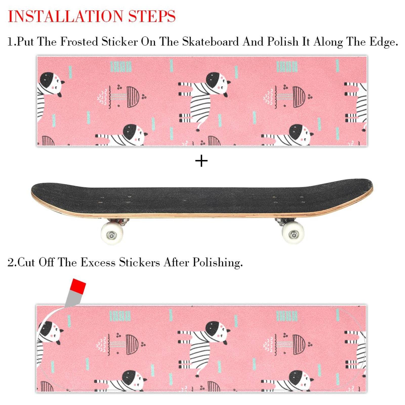 Lot de 2 feuilles de papier abrasif pour skateboard Motif zèbre Rose
