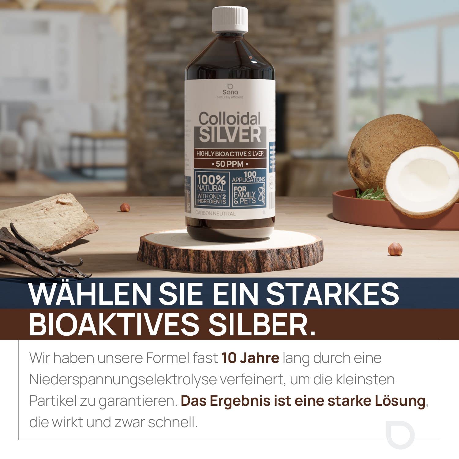 Kolloidales Silber 50 PPM 1000 ml ● Premium Silberwasser Stärker als 25ppm ● Für Mensch, Hund & Katze ● Carbon Neutral ● 100% natürlich mit 2 Zutaten