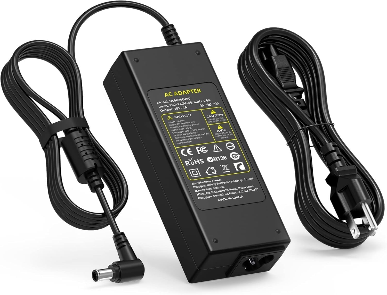 19V Power Cord for LG Monitor 24 27 29 32 34 Inch IPS LED – LJO-EEIH 76W AC Adapter Charger Replacement for ADS-40FSG-19 29UM58-P 27GL83A-B 32GN500 34WK650 [6.5mm x 4.4mm with Pin]