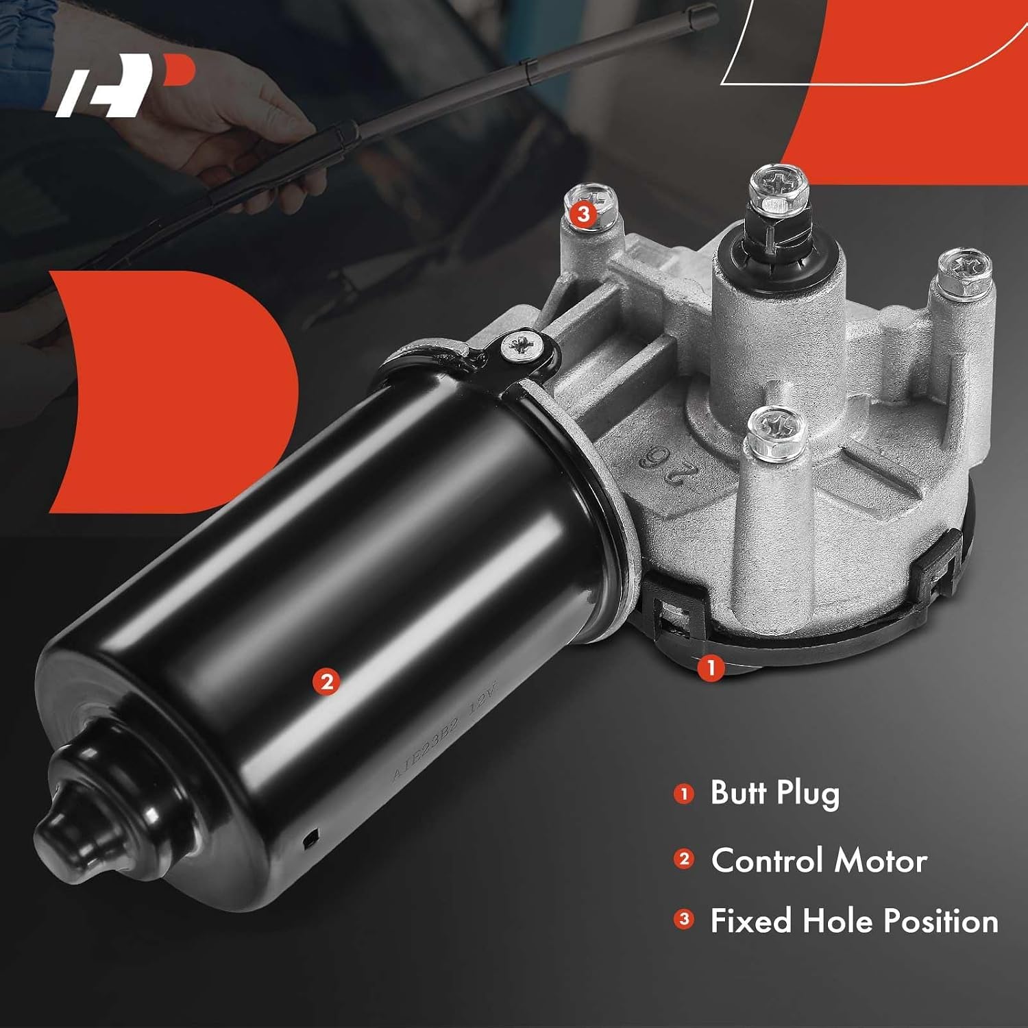 A-Premium Front Windshield Wiper Motor Compatible with Ford Windstar 1995-1996, 3.0L 3.8L, 6-Pin, Replace# F58Z-17508-B, F58Z-17508-C