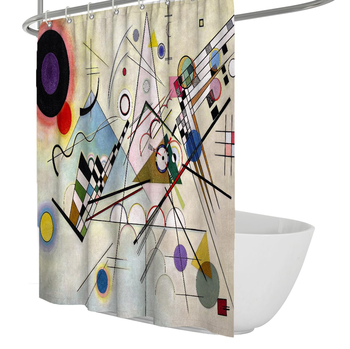 Olliar Home Shower Curtain Mid Century 180X180 Modern Abstract Cartoon Geometric Bath Curtain Vintage Aesthetic Decor Bathroom Curtains Set With Hooks