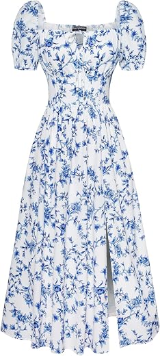 Scarlet Darkness Women's Floral Corset Dress with Split 2026 Summer Spring Square Neck Midi Milkmaid Dresses