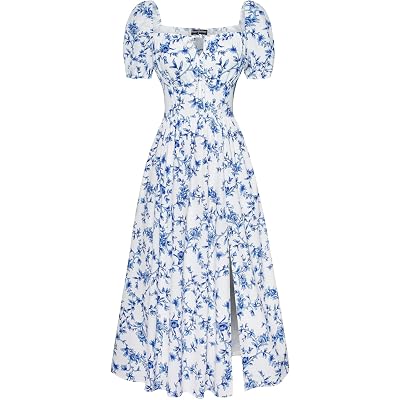 Scarlet Darkness Women's Floral Corset Dress with Split 2026 Summer Spring Square Neck Midi Milkmaid Dresses