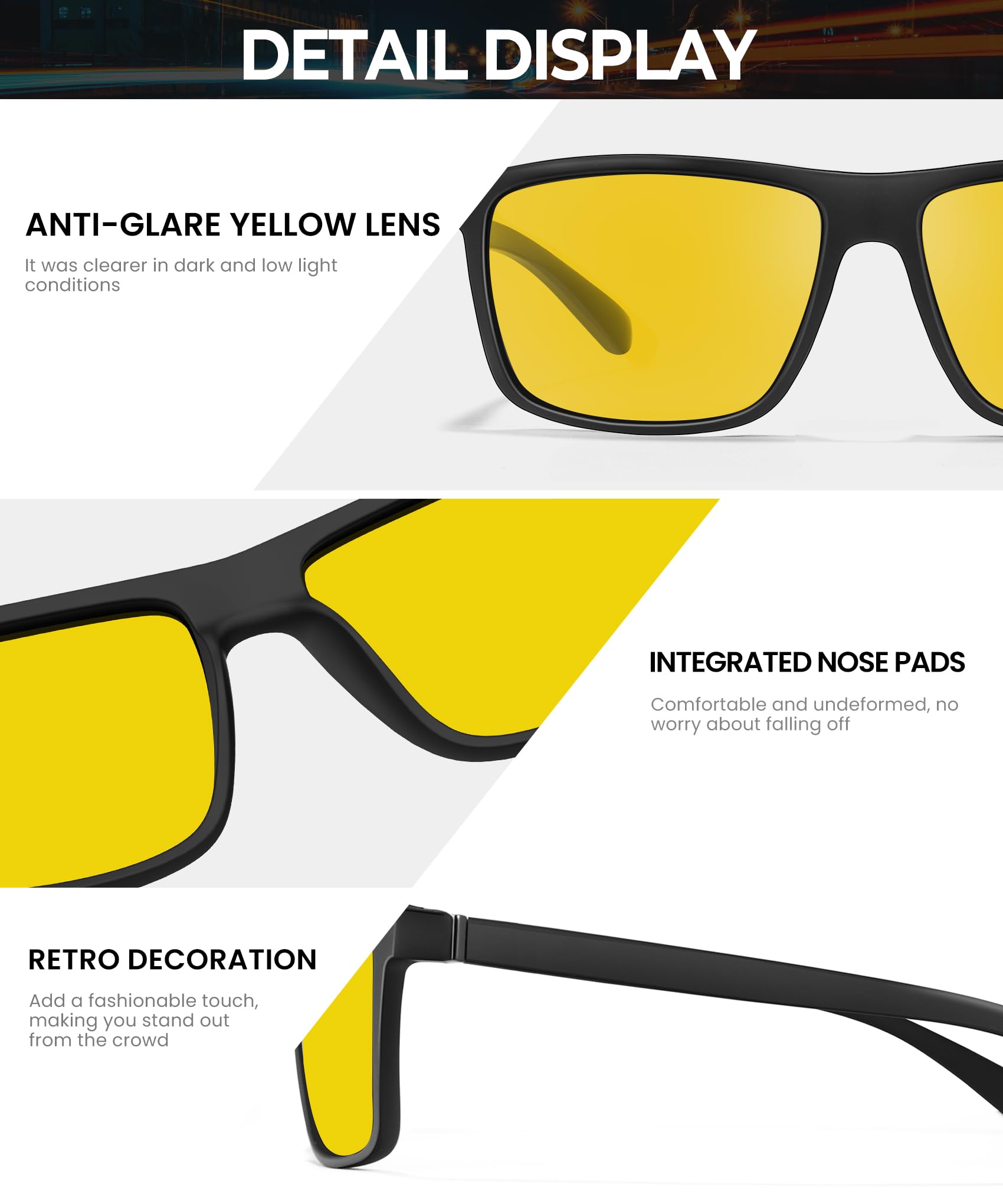 Gafas de sol polarizadas para hombre y mujer: gafas de sol para hombre, para conducir, deportes, pesca, con protección UV, paquete de 3, Visión nocturna/visión nocturna/visión nocturna, Medium