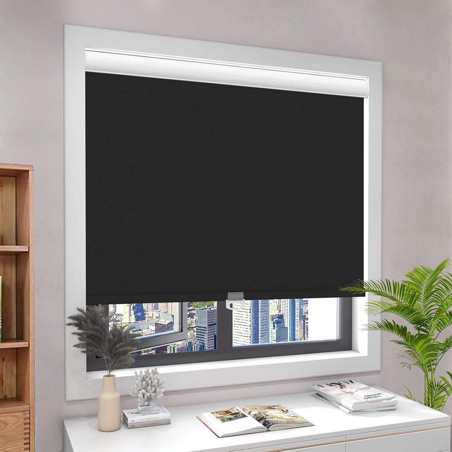 Blackout Blinds for Windows Cordless Window Blinds with Thermal Insulated and Anti-uv 100% Black Out Roller Blinds Linen Fabric for Indoor Windows Living Room, Easy to Install. Black,19" W x 36" H