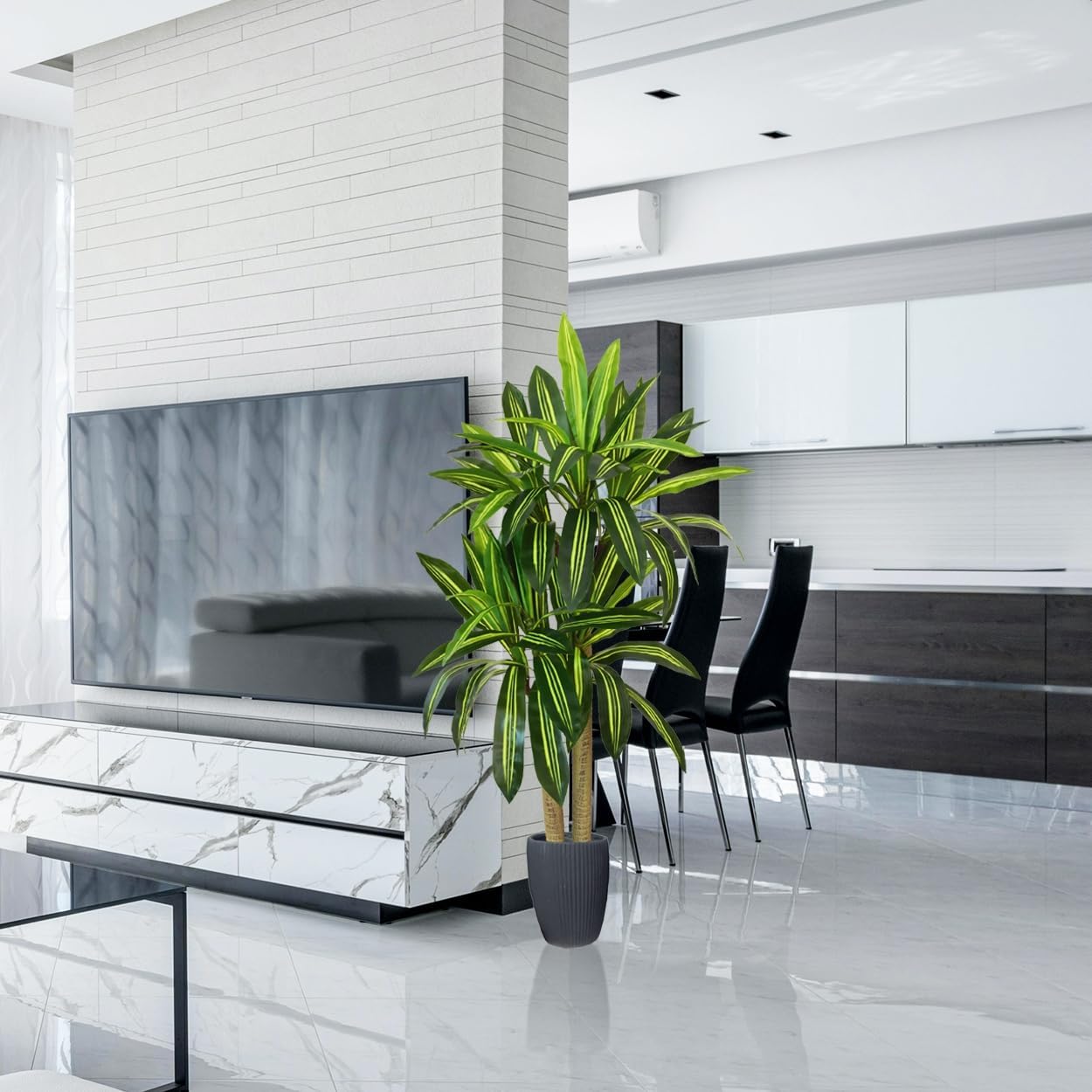 Artificial Dracaena Tree, 5ft Tall Fake Dracaena Plant with Basket, Indoor Outdoor Faux Topiary Yucca Trees for Office Home Living Room Porch Patio Décor