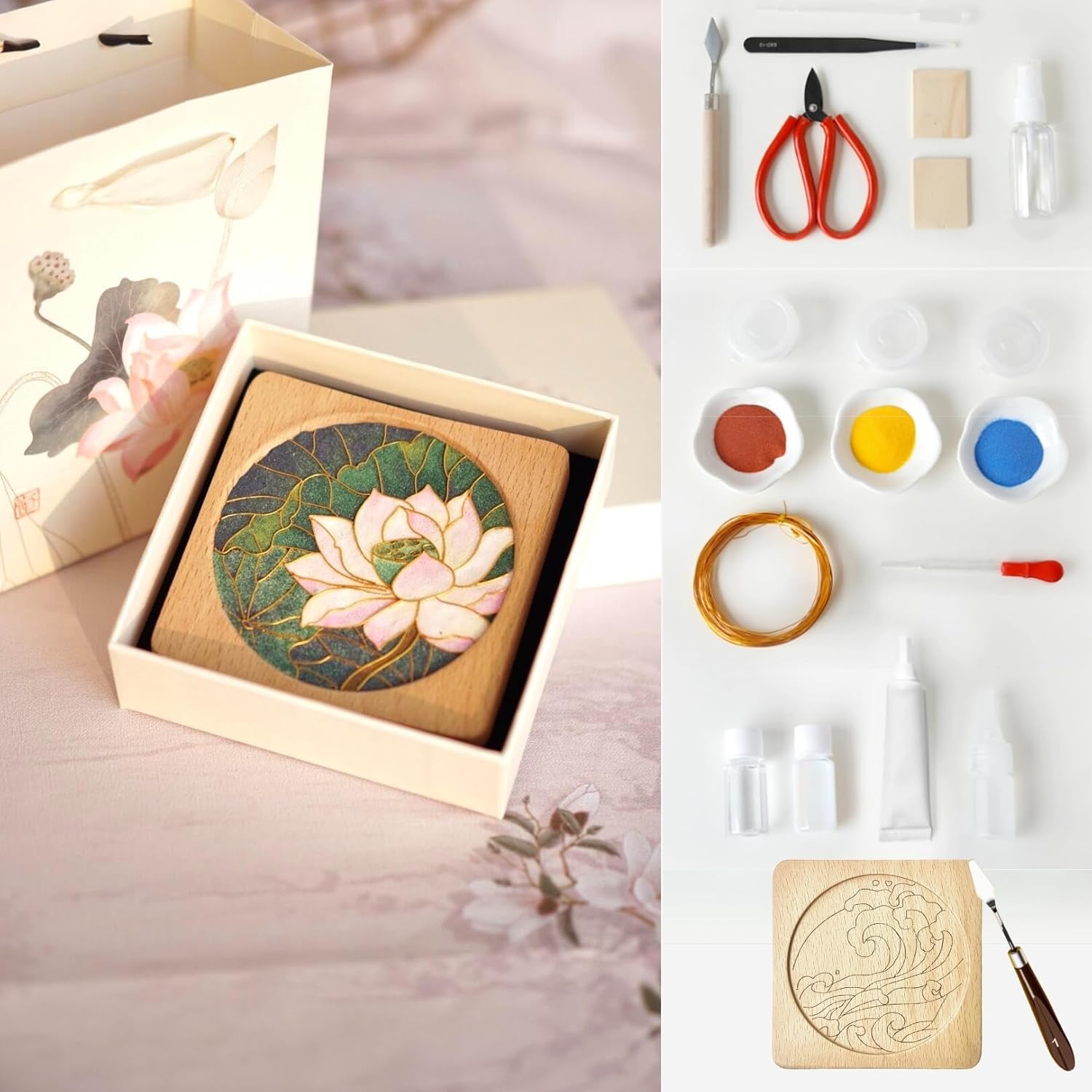 DIY Coasters Craft Kits, Cloisonne Filigree Enamel Art Painting Crafts Coasters Starter Kit, DIY Craft Coasters Supplies for Adults, Hobby for Adults Women Elderly, Handmade Home Decor Gifts