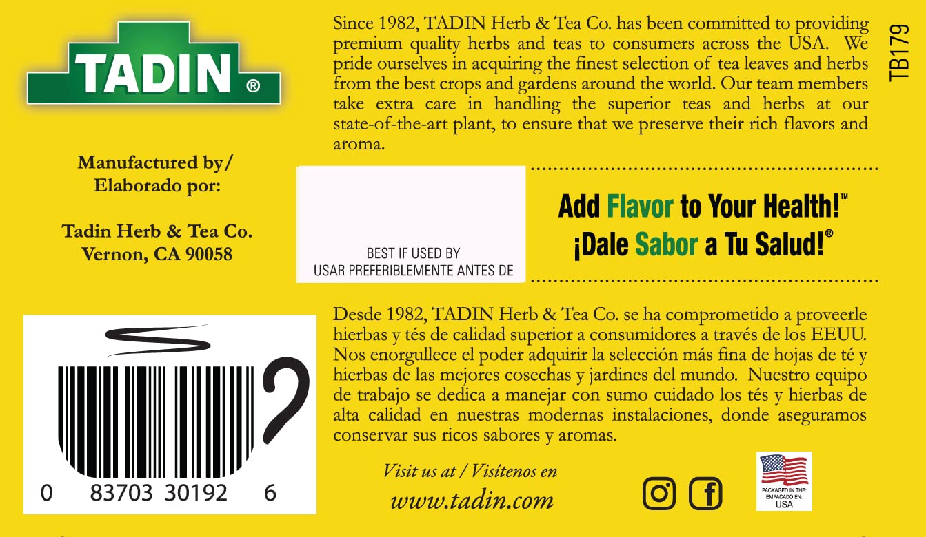 Tadin Pineapple Ginger Tea, Herbal Tea, Caffeine Free, 24 Tea Bags Per Box, Pack of 6