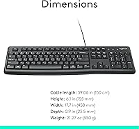 Vista 9 de K120 teclado ergonómico de escritorio con cable USB negro, Negro