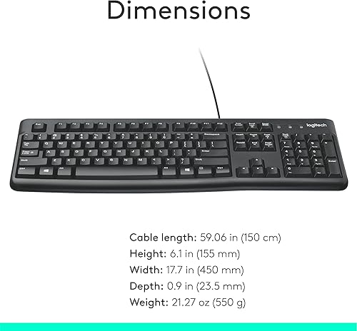 Miniatura 8 de K120 teclado ergonómico de escritorio con cable USB negro, Negro